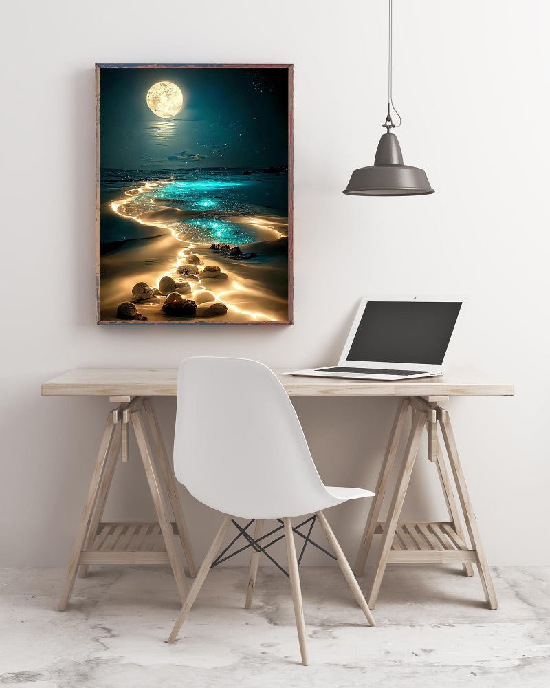 KINPLUB Moonlight Beach Diamond مجموعات الطلاء للبالغين 5D Seaside Moon Diamond Art Kits للمبتدئين DIY طلاء الحفر الكامل مع ديكور جدار المنزل الماسي 12 × 16 بوصة - Image 5
